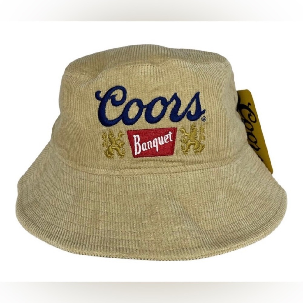 Vintage Coors Banquet Classic Logo Beige Corduroy Bucket Hat Beach River Lake